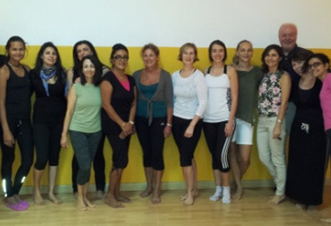 A group shot from a meeting with some of the the Body Control Pilates teachers and students based in Doha. It was attended by Leigh Robinson, Body Control Pilates Group MD and Philippa Satchwell, Programme Director